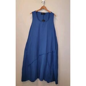 Ozai N Ku Blue Sleeveless Raw Hem Maxi Dress Size 2XL Pockets Lagenlook New